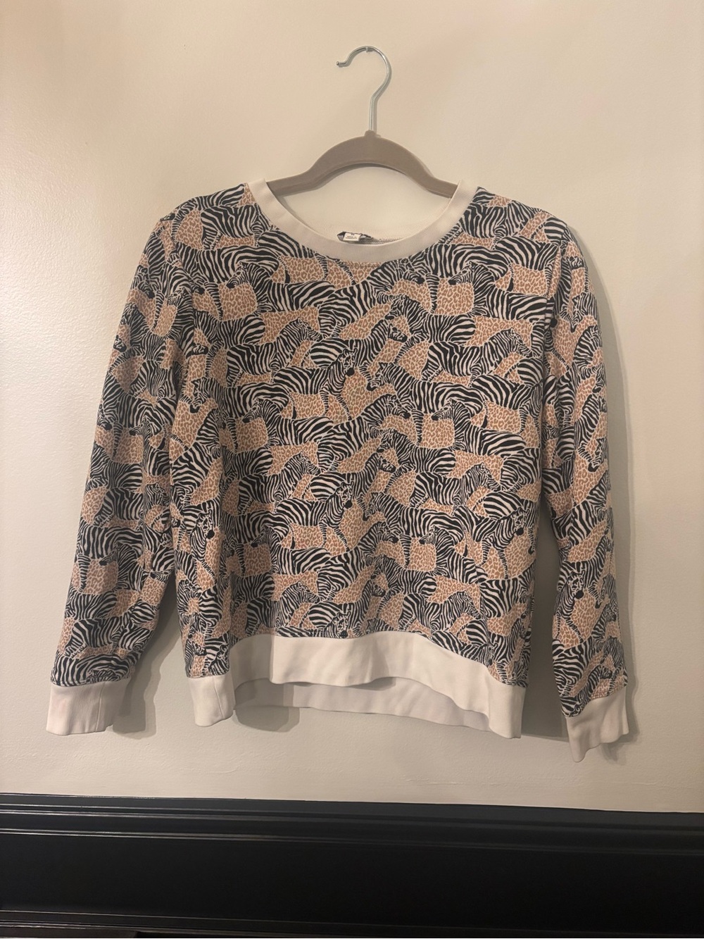 J. Crew Women’s Zebra Print Long Sleeve Sweatshirt - Cream & Black